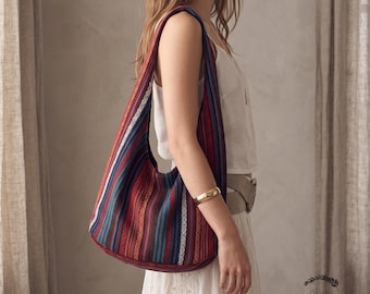 Boho Crossbody Bag, Ethnic Floral Embroidered Shoulder Bag, Tribal Canvas Hobo Purse, Vintage Slouchy Tote Bag, Bohemian Gift for Her