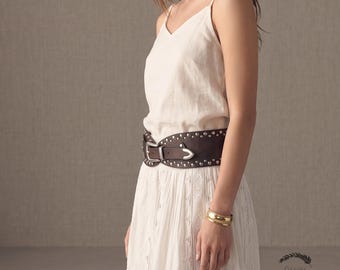 Boho Studded Belt for Women, Vintage PU Leather Wide Waist Belt, Y2K Western Buckle Corset Belt, Retro Western Belt for Dress, Gift for Her