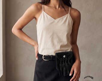 Boho Fringe Belt with Pouch, Faux Suede Waist Belt, Vintage Tassel Belt Bag, Vegan Leather Belt, Festival Fanny Pack, Gifts for Her