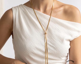 Bolo Tie for Women, Titanium Steel Snake Chain Lariat Necklace, Adjustable Y Necklace, Modern Western Tie, Dainty Birthday Gift for Her