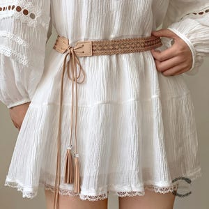 Boho Hollow Out Waist Belt for Women, Braided Microfiber Leather Dress Belt with Tassels, Vintage Cinch Waist Chain, Summer Vacation Gift image 3