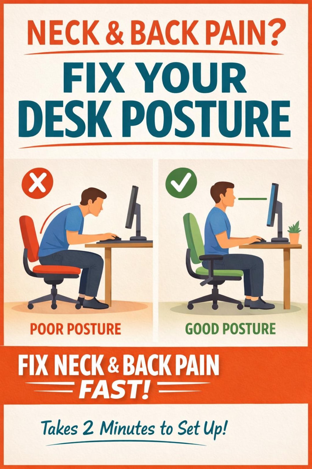 Fix Back Desk Desk Posture Guide | Fix Neck & Back Pain Fast (printable) - Etsy