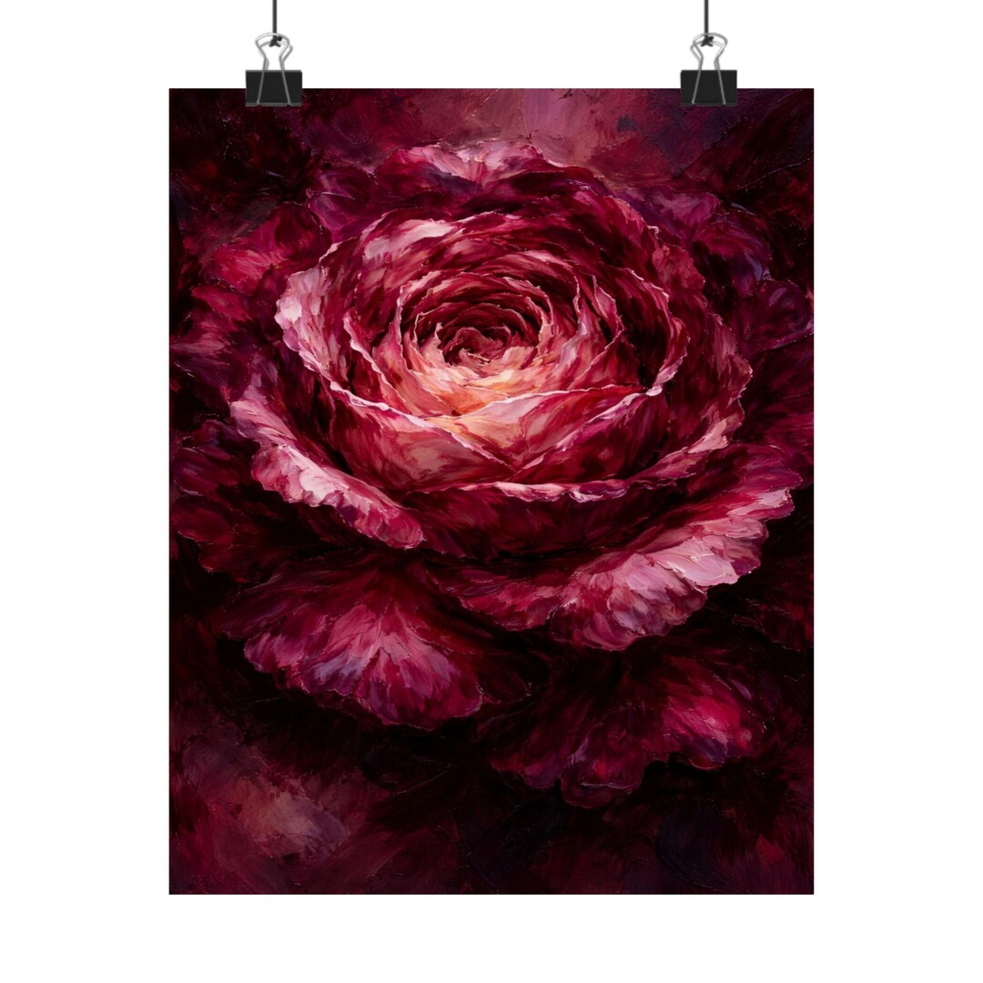 Moody Burgundy Rose Wall Art, Romantic Floral Poster, Vintage Inspired ...