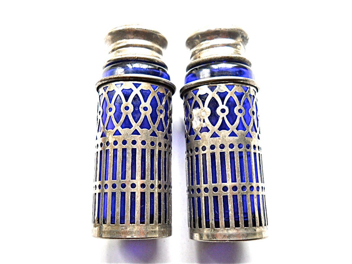 Vintage Salt Pepper Shakers Cobalt Blue and Silver Etsy