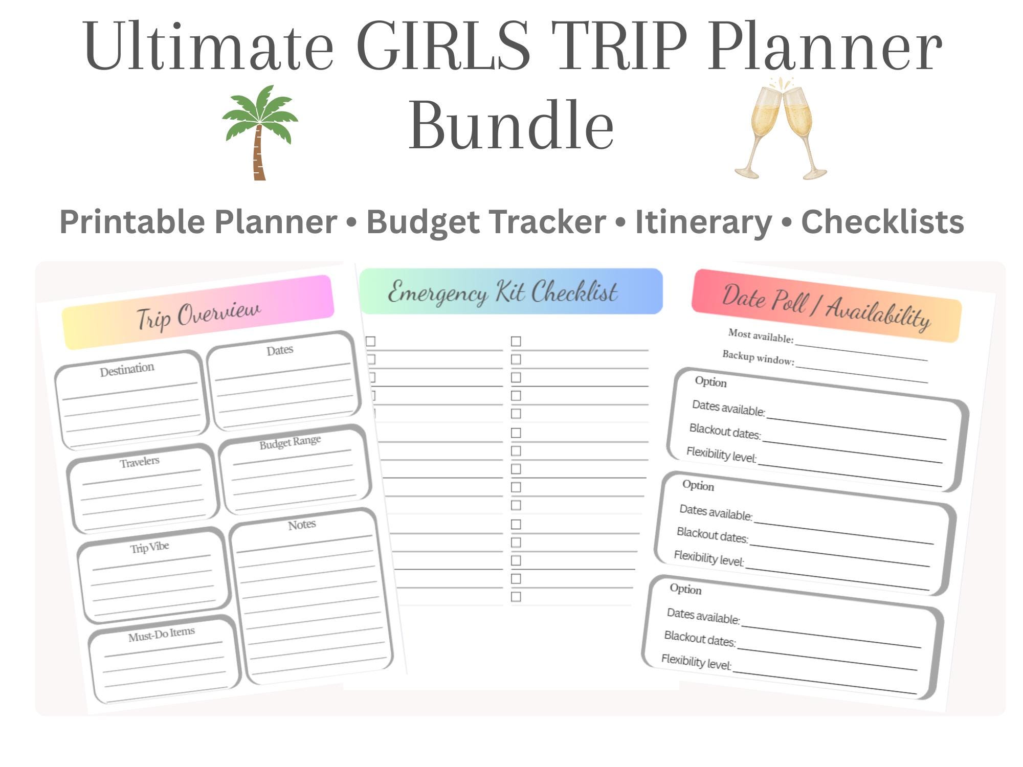 Weekend Tracker Ultimate Trip Planner Bundle | Bachelorette Trip Planner | Girls ...