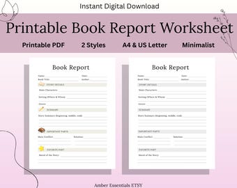 Printable Book Report Worksheet | Minimalist Organized Reading Template | Student-Friendly Elementary Middle School | A4 US Letter PDF