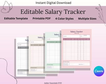Salary Tracker Template | Payroll Log Printable | Employee Pay Tracker | Small Business Finance Sheet | Instant Download | A4 A5 US