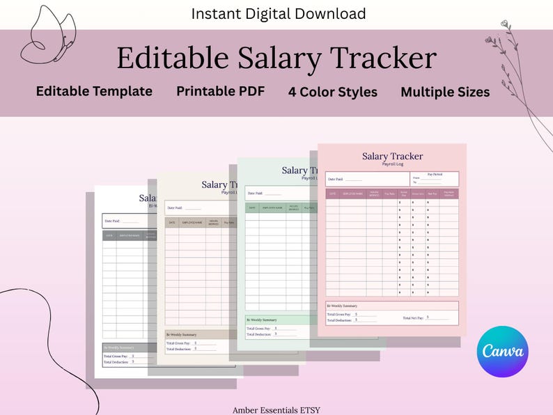 Salary Tracker Template | Payroll Log Printable | Employee Pay Tracker ...