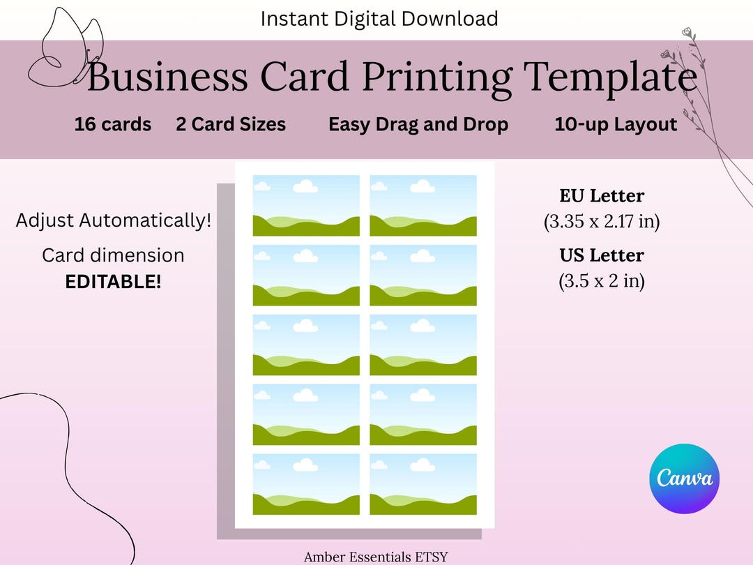 Business Card Printing Template | Editable Canva 10-up Layout | US & EU ...
