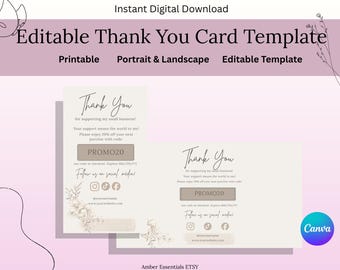 Business Thank You Card Template | Printable Canva Package Insert | Small Business Card | Minimalist Insert Card | Instant Download