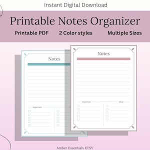 Notes Organizer Printable | Study Notes Worksheet | Blank Lined Notes Page | Minimal Student Printable | A4 A5 US  | Instant Download PDF