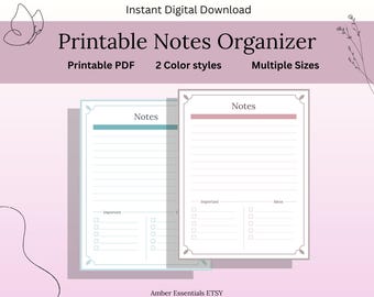 Notes Organizer Printable | Study Notes Worksheet | Blank Lined Notes Page | Minimal Student Printable | A4 A5 US  | Instant Download PDF