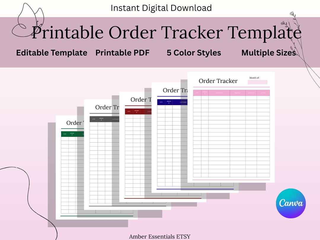 Order Tracker Printable Order Tracker Printable & Editable Template | Small Business Order Log ...