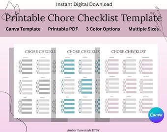 Chore Checklist Printable PDF | Weekly Cleaning Chart Template | Editable Canva Template | Routine Tracker | A4 A5 US Letter | Instant PDF