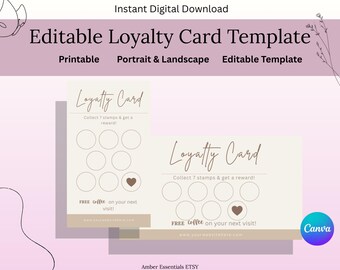 Loyalty Card Template | Printable Canva Loyalty Card | Small Business Editable Card | Minimalist Stamp Card | Instant Download Neutral