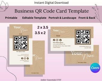 QR Code Business Card Template | Editable Canva QR Contact Card | Professional Minimalist Calling Card | Instant Download Neutral Design