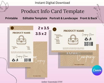 Product Info Card Template | Editable Canva Product Details Card | Small Business Insert Card | Professional Card | Instant Download