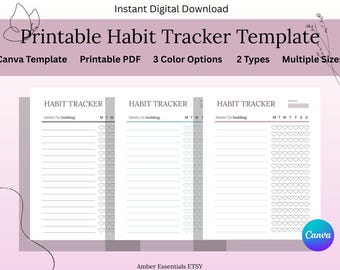 Habit Tracker Printable PDF | Weekly Habit Tracker Template | Editable Canva Template | Routine Tracker | A4 A5 US Letter | Instant Download