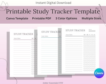 Study Planner Printable | Study Tracker Canva Template | Student Study Planner | Weekly Study Planner | A4 A5 US Letter | Instant Download