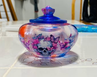 Resin Skull Trinket Jar With Cover Art Jar Handcrafted