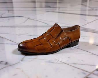 Handmade Men Tan color Leather strap Loafer moccasins Shoes Men formal shoes