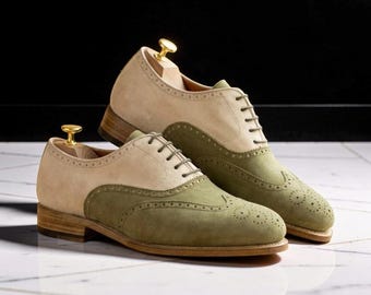Handmade New Men's Two Tone Leather Oxford Formal Lace Up Casual Shoes For Men