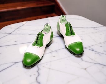 Men Two Tone Formal Shoes, Men Green And White Dress Shoes, Men Party Shoes