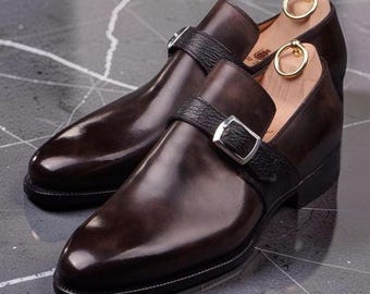 Handgemaakte echt bruine leren Oxford-instapper voor heren formele geklede schoenen