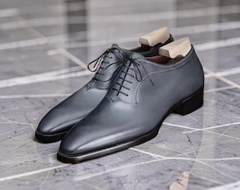 Neue handgemachte echte graue Leder-formale Oxford-Spitzen-Kleid-Büroschuhe für Männer