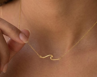 Welle Halskette, Ozeanwelle Anhänger, Gold Welle Halskette, Strand Schmuck, minimalistische Halskette, zierliche Halskette, Ozean-Liebhaber-Geschenk, Geschenk für sie