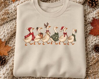 Christmas Goose Sweatshirt, Cute Christmas Geese Crewneck, Funny Holiday Goose Sweater, Cozy Winter Gift