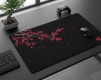 Tapis de souris gaming XXL avec fleurs de cerisier : tapis de bureau floral japonais, configuration confortable