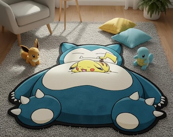 Tappeto Snorlax Pikachu – Morbido tappetino per cartoni animati, arredamento per la camera da letto degli anime