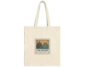 Lake Ontario Vintage Stamp Tote | Nature Lakeside Illustration, Retro Outdoors