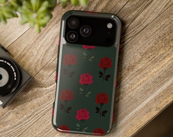 Moody Watercolor Red Rose Pattern Phone Case | Magnetic Impact-Resistant Case | Gift Idea for Rose Lover
