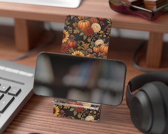Autumn Sunflowers & Pumpkins Mobile Display Stand | Fall Phone Holder Gift Idea for Her and Him. Modern Phone Stand.