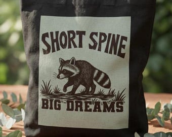 Jimothy, the Short Spine Raccoon from Seattle | Short Spine Big Dreams Raccoon Tote Bag | Retro Nature Illustration |