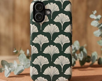 Ginkgo Leaf Pattern Phone Case. Green Botanical Magnetic Impact-Resistant Case. Gift Idea.
