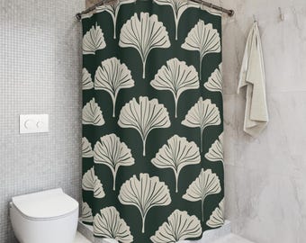 Ginkgo Leaf Pattern Shower Curtain. Botanical Fan Leaf Bathroom Decor. Modern Minimalist Design.