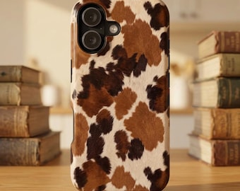 Brown Cowhide Pattern Phone Case. Glossy or Matte. MagSafe Compatible. Magnetic Impact-Resistant Case. Gift Idea.