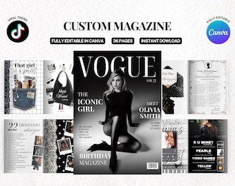 Custom Birthday Magazine Cover Template (Vogue Inspired) – Editable Canva Gift