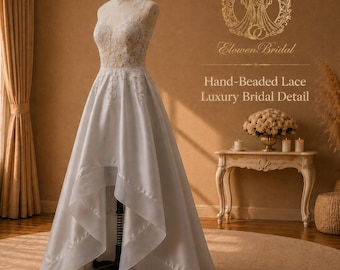 Hand Beaded Lace Wedding Dress, Sequin Bridal Gown, Luxury Lace, Illusion Neck  for Modern Bride