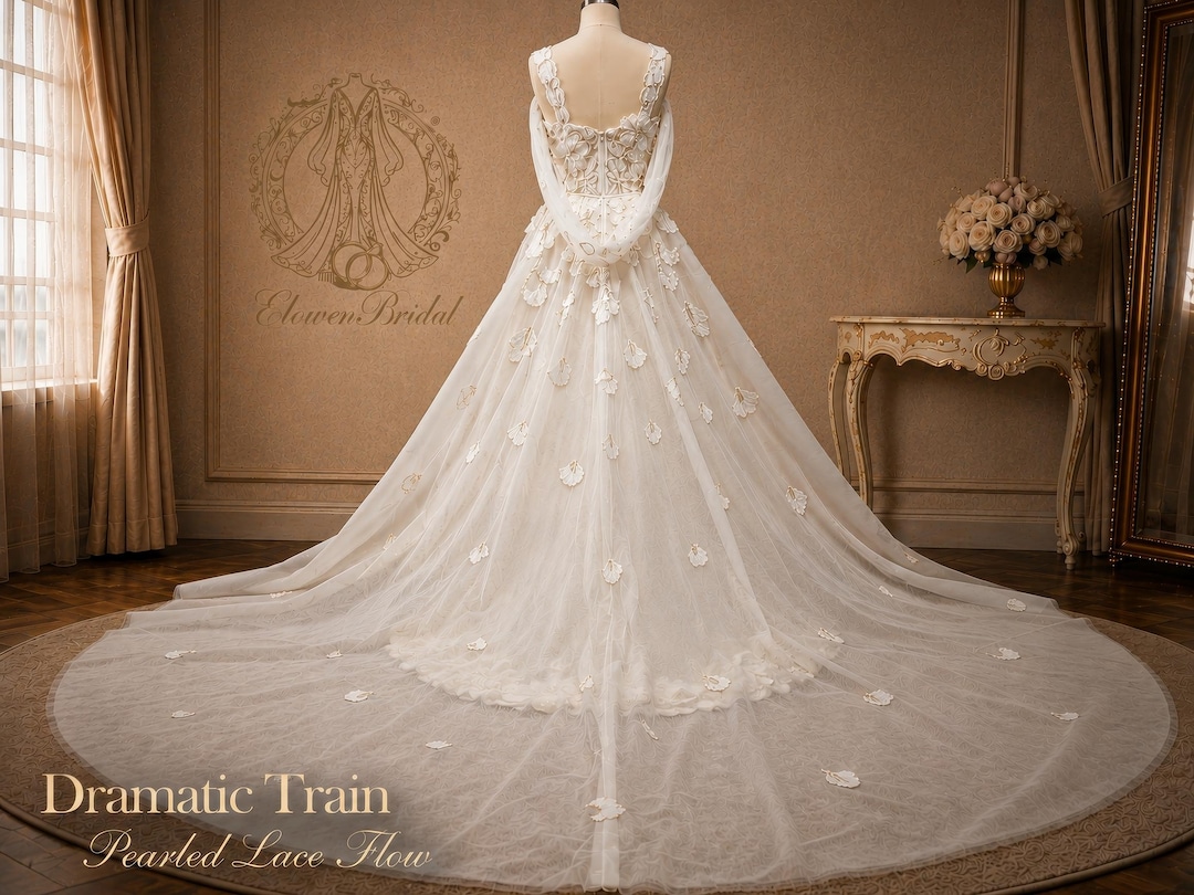beaded wedding dress with detachable train Cathedral Dress, Pearled Lace Mermaid Gown, Floral Bridal Oveskirt Sizing:6 Years duplicate-20250703 The color is subject The Carousel Cutie Dress Martin thornburg