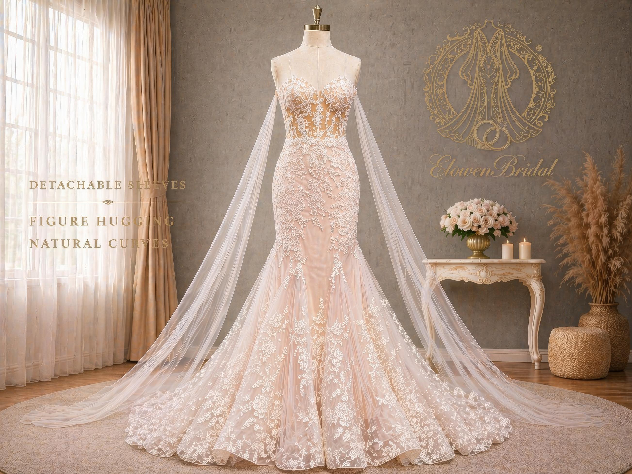 fitted lace wedding dress Ivory Dress - Long Sleeve Fit & Flare Dress main image 0