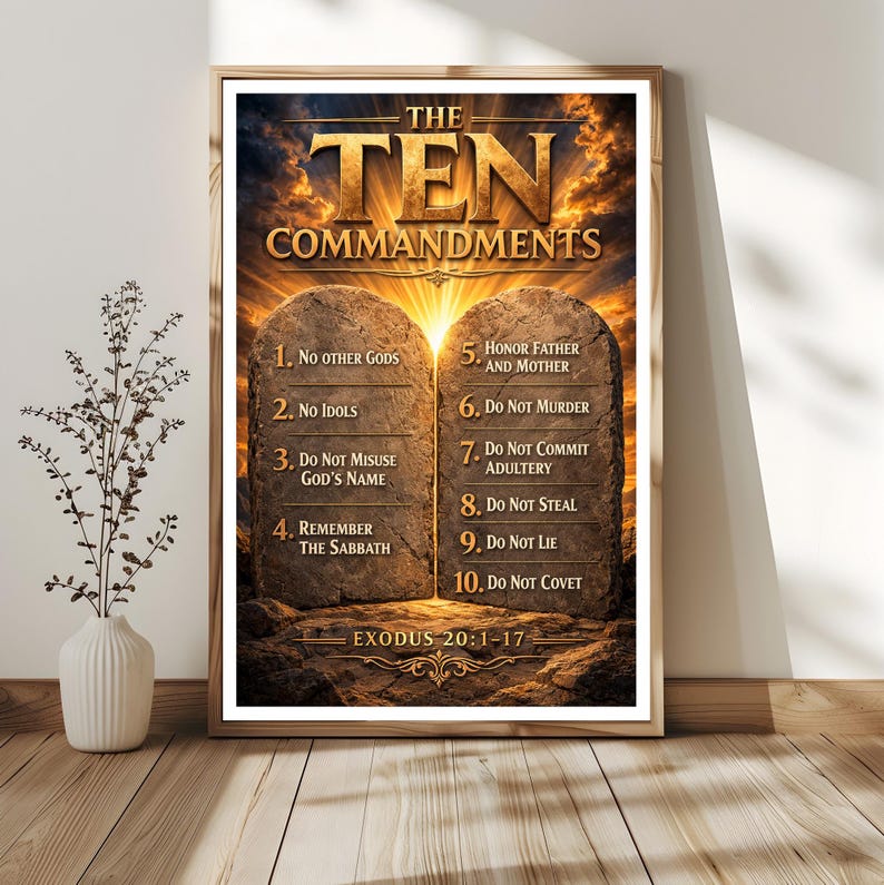 Ten Commandments Wall Art, Bible Verse Poster, Religious Room Decor ...