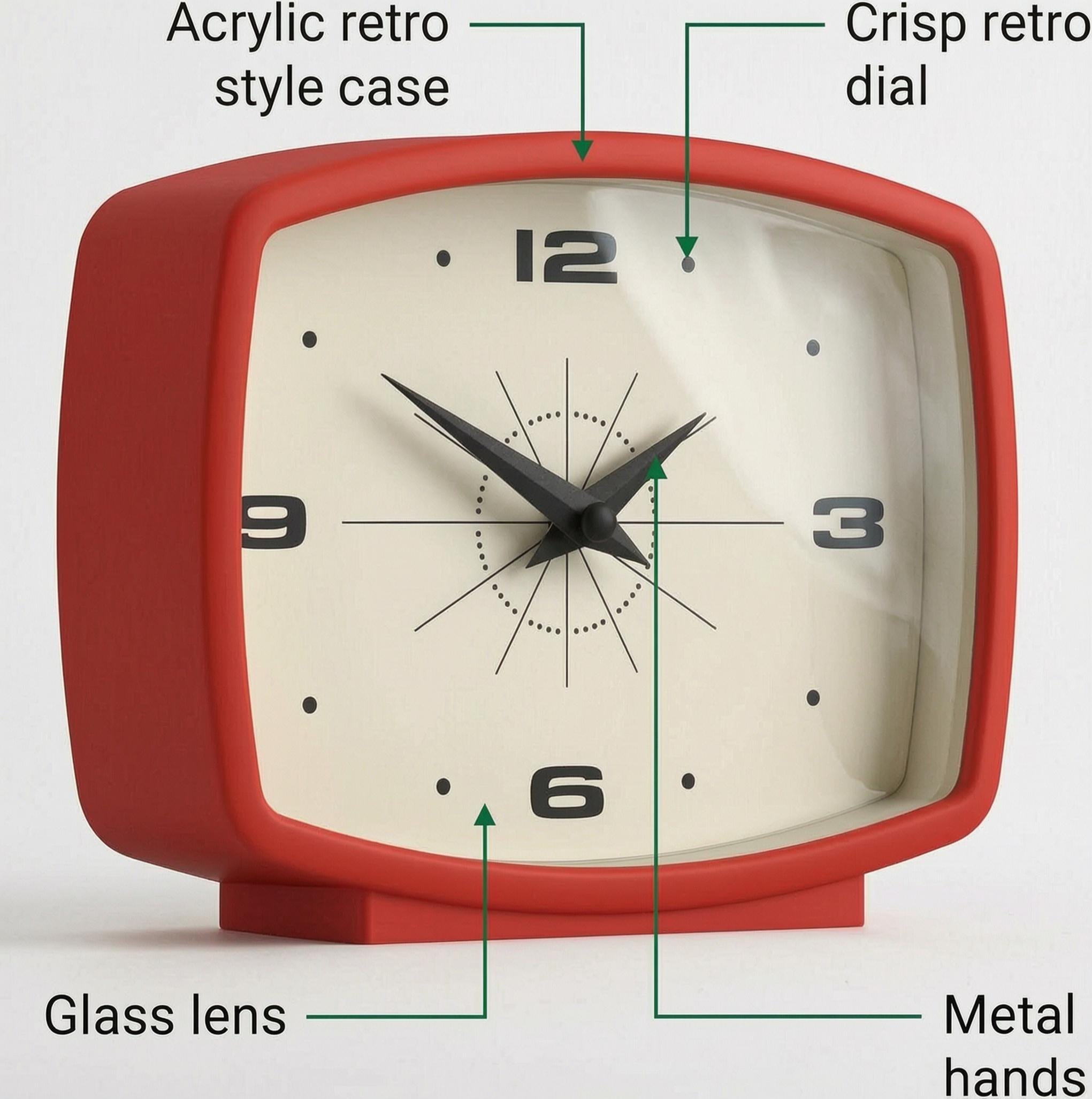 Retro Table Clock Image Retro Desk Clock Red | Mid Century Style Bedside Alarm Clock | Vintage ...