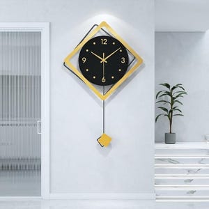 Moderne wandklok voor woonkamer, slaapkamer, kantoor – grote geometrische decoratieve slingerklok, werkt op batterijen, niet-tikkend