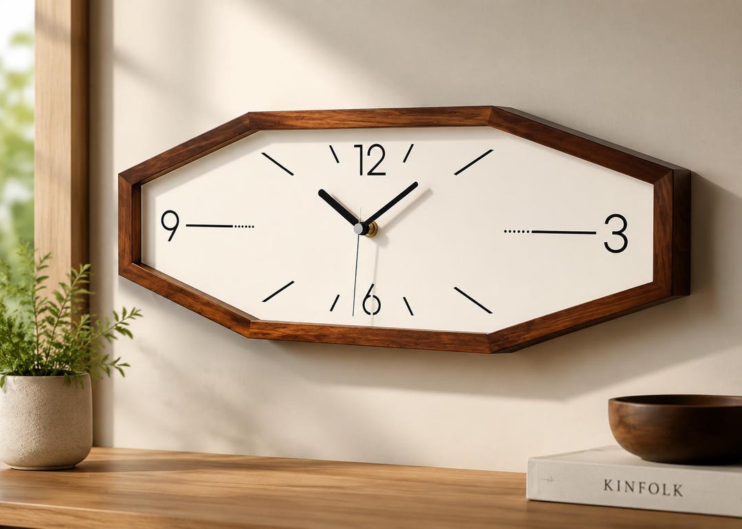 Wooden Retro Wall Clock 18 Inch Silent Non-ticking Rectangular Clock ...