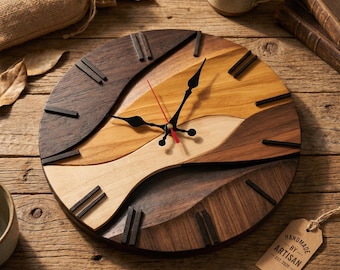 Layered Wood Wall Clock | Nordic Modern Silent Timepiece, Wave Design Home Decor