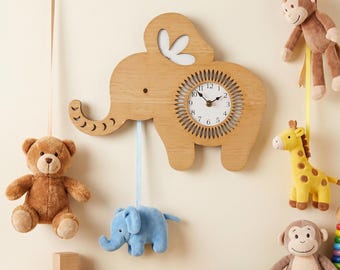 Wooden Elephant Wall Clock | Kids Nursery Clock | Animal Shaped Children Room Decor | 15 Inch